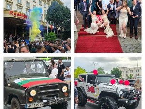 Димни бомби и зашеметяващ автопарк пред „Тримонциум“, абитуриентите - на червения килим
